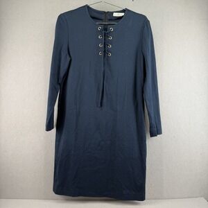 Vintage Givenchy Life Dress Blue Grommet Lace Up Long Sleeve Cotton Japanese 9